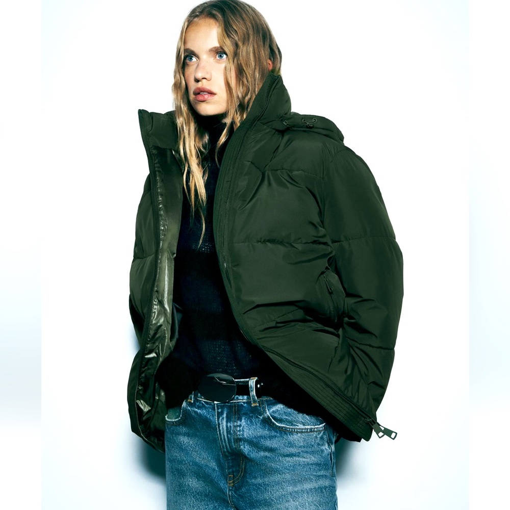 Zara NWT Water and Wind Protection Khaki Longline Hooded Anorak